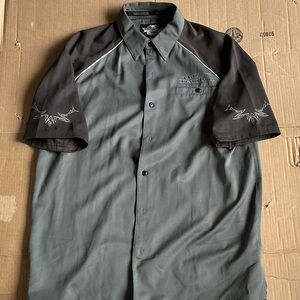 Harley-Davidson Gray and Black Short Sleeve Button-Up Shirt